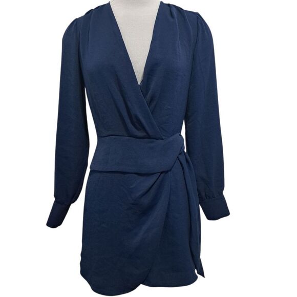 Ramy Brooks Lorena Elegant V Neck Peplum Wrap Dress Navy Size 0 - Picture 1 of 15